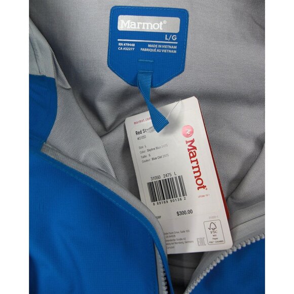 Marmot Red Star Rain Jacket Blue Size L adjustable hood NWT - Picture 2 of 9